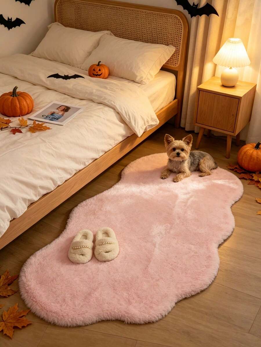 1pc Pink Cloud Faux Rabbit Fur Rug, Soft And Comfortable Fluffy Material, Living Room Rug, Bedroom Rug, Entryway Rug, Kitchen Rug, Bathroom Rug, Gaming Room Rug, Study Room Rug, Walk-In Closet Rug, Thick Rug, Autumn/Winter Rug, Fur Rug, Thick Rug - Pink - View 1