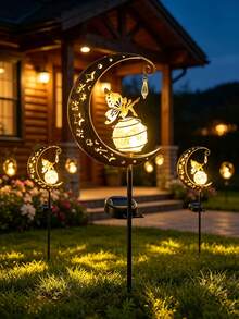 Solar Powered Moon Fairy Garden Stake Light, Outdoor Decorative Light, Garden Lawn Grass Stake Light, Waterproof Solar Light Lawn Decoration, Garden Decoration Flower Bed Light Suitable For Backyard Flower Bed, Romantic Yard Night Scene Ornament, Unique Outdoor Decoration Gift - Moon Fairy Garden Stake Light - View 5