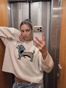 Joy Knit 女款秋冬針織毛衣 時尚新款 基礎上衣 極簡休閒百搭 墨西哥可愛龍蝦圖案提花圓領套頭毛衣 寬鬆針織上衣 女士上班穿搭 外出上衣 適用節慶、派對、海灘、生日 - 杏色 - 查看 4