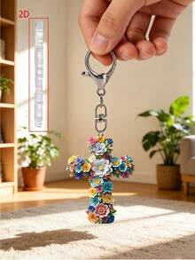 2D Flat Flower Cross Pattern Keychain, Cross Flower Keychain, Beautiful Fashionable Key Ring Wallet Handbag Decoration, Fashionable Flower Party Keychain, Novel Acrylic Design Key Ring Decoration, Durable And Lightweight, Suitable For Car Keychain, Phone Keychain, Backpack And Wallet Keychain Decoration - Can Be Used As Birthday Gift, Pet Lover Keychain Car Key Bag Pendant - Multicolor - View 8