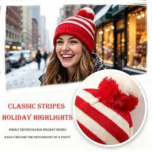 3pcs Party Dress‑Up Kit, Red White Striped Knit Hat, Black Round, Knee High Socks, Halloween Carnival Book Day Cosplay Accessories For Men Women,Halloween - Multicolor - View 7