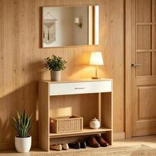 Elegant Hallway Organizer, Modern Vanity Table With Mirror, Console Table - Nature - View 7