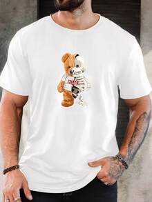 Men's Pure Cotton Short Sleeve T-Shirt Casual Summer Everyday Wear Relaxed Fit Soft Breathable Basic Top - 白色 - 查看 1