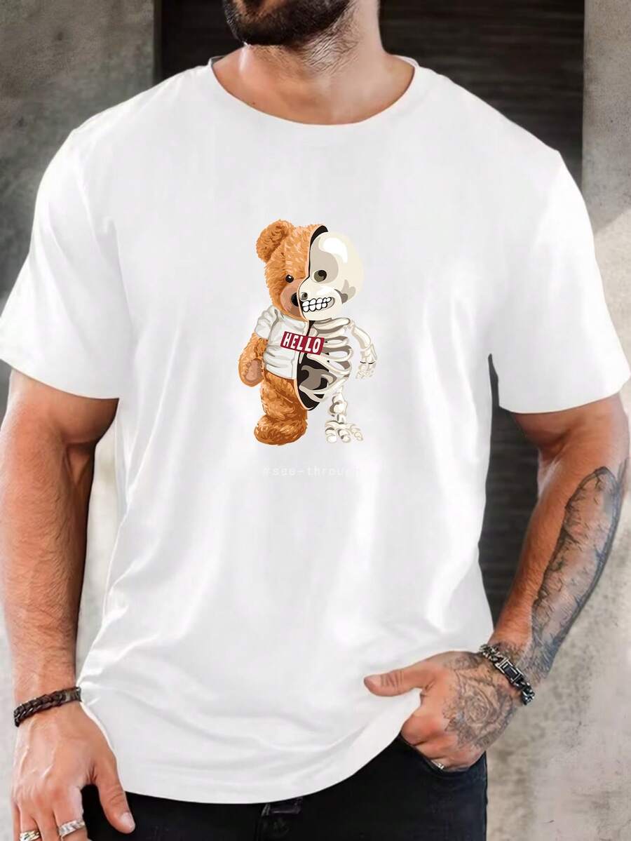 Men's Pure Cotton Short Sleeve T-Shirt Casual Summer Everyday Wear Relaxed Fit Soft Breathable Basic Top - 白色 - 查看 1