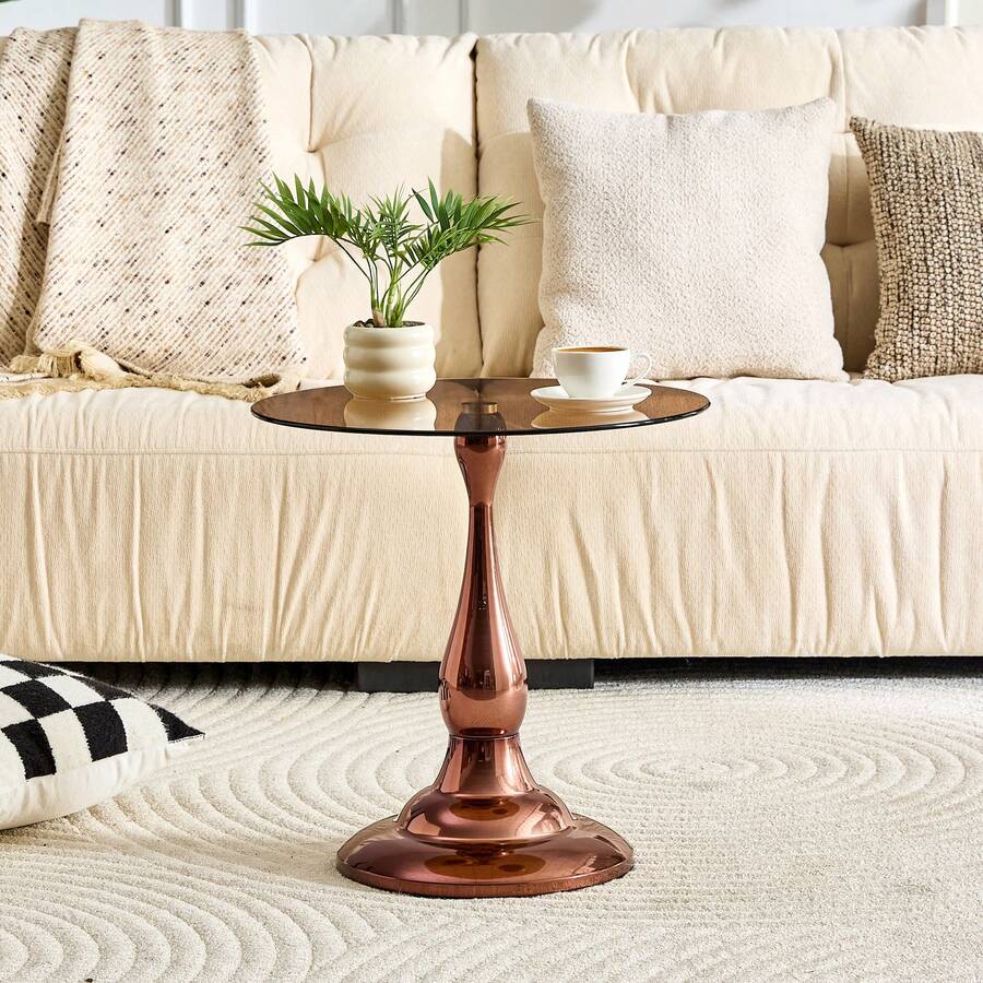 Coffee Table Brown Made Of Glass For Living Room And Lounge - 棕色 - 查看 1