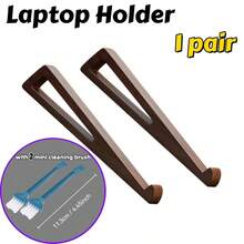 Wooden Laptop Desktop Riser, Computer Stand, [4pcs Set - 2 Cleaning Brushes + 2 Laptop Stands (1 Pair)] Portable Desktop Stand, Multifunctional Reading Rack, Wide Base Stable Support, Suitable For Laptops, Flat Books, Various Books - Office, Home, Travel - Cleaning Brush X2 + Laptop Stand X2 - View 5