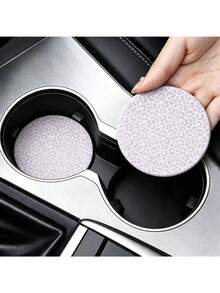 2pcs Light Purple Leopard Print Car Cup Holder Coasters, Absorbent Non-Slip Car Cup Mat, Round Cup Holder Protector, Personalized Fashion Car Interior Decor Accessories - Light Purple Leopard Print Coaster - View 5