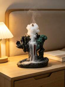 1pc Mountain Rock Landscape Backflow Incense Burner Waterfall Smoke Fountain Resin Bonsai Tree House Decor With White Beads, Suitable For Tea Room, 2026 Aromatherapy Zen Meditation Decorative Gift, Tea Cup Mist Effect - 1PC - View 4