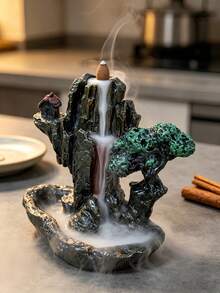 1pc Mountain Rock Landscape Backflow Incense Burner Waterfall Smoke Fountain Resin Bonsai Tree House Decor With White Beads, Suitable For Tea Room, 2026 Aromatherapy Zen Meditation Decorative Gift, Tea Cup Mist Effect - 1PC - View 7