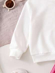 2pcs Baby Girls Autumn Letter Fruit Banana Print Long Sleeve Sweatshirt Contrast Color Striped Elastic Waist Wide Leg Pants Children Spring Fashion Cute Outfit - Rose Red - View 4
