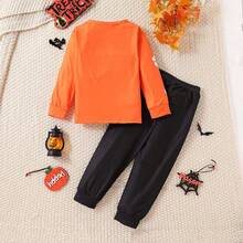 Halloween Girls Cartoon Skeleton Funny Pullover & Pants 2pcs Set, European & American Fashion Kids Outfit - Multicolor - View 5