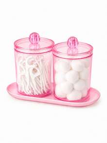 1/2/3 PiecesCotton Swab Storage Set (With Tray) - Clear Bathroom Storage Canisters For Cotton Swabs, Cotton Balls, And Cotton Pads - View 1