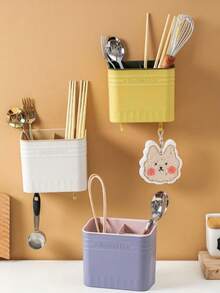 1 Piece Of Household Wall Mounted Chopstick Holder - No Drilling Design, Can Store Spoons, Knives, Forks, Kitchen Multifunctional Drainage Utensil Holder, Utensil Storage Box Suitable For Kitchen Storage, Large Capacity, Multiple Colors - View 7