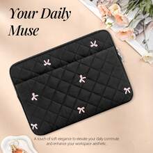 Laptop Sleeve With Embroidered Bows 11,13-14, 15-16 Inch Laptop Case, Compatible With 11-16 Inch Chromebook PC Notebook - Black - View 2