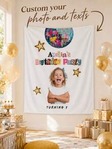 1pc Customized Children's Birthday Wall Hanging, Personalized Photo Backdrop, Name Customized Wall Decor, Baby Growth Commemorative Birthday Decoration, Fabric Wall Art, Family Memorial Gift - Multicolor - View 1