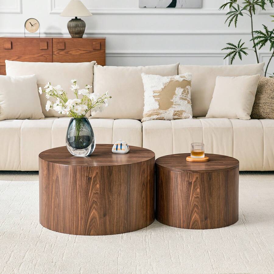 Set Of 2 Round Coffee Tables With Storage Space, Nesting Table Wood Look MDF, Approx. 62.8cm/44cm Diameter, Living Room Side Table With Removable Lid &Amp; Cavity, 62.8 X 62.8 X 35 Cm - Brown - View 1