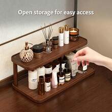1pc Walnut Wood Desktop Organizer, Vintage Multi-Layer Display Rack, Multi-Layer Storage, Kitchen Spice Rack, Lacquered Finish, Vintage Texture, Suitable For Displaying And Storing Cups, Mugs, Spice Bottles, Cosmetics, Perfumes And Decorative Items - Walnut - View 3