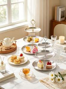3pcs/4pcs (2-Tier/3-Tier + Accessory Set) Stainless Steel Multi-Layer Dessert Stand, Easy To Clean And Desktop Storage Display Rack, Stable And Rust-Proof, Space-Saving Party Holiday Table Organizer, Suitable For Cakes, Pastries And Seasonal Fruits. Perfect Practical Gift For Baking Enthusiasts Or Party Lovers, Christmas, Back To School Season. - View 7