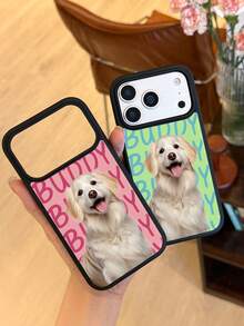 1pc Minimalist Ins Style Pet Color-Block Image Name Personalized Signature Short Phrase Customized Couple Daily Commute Holiday Anniversary Exclusive Gift Film Film Full Coverage Hard Shell Phone Case Protective Cover Compatible With Iphone 11/12/13/14/15/16/17 Pro Max - Multicolor - View 3