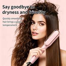 Ionic Straightening Brush Upgraded Version, With Dense Bristles, Dual Voltage, Women's Ceramic Hot Comb, Suitable For Coarse Curly Hair Straightening - Pink - View 2