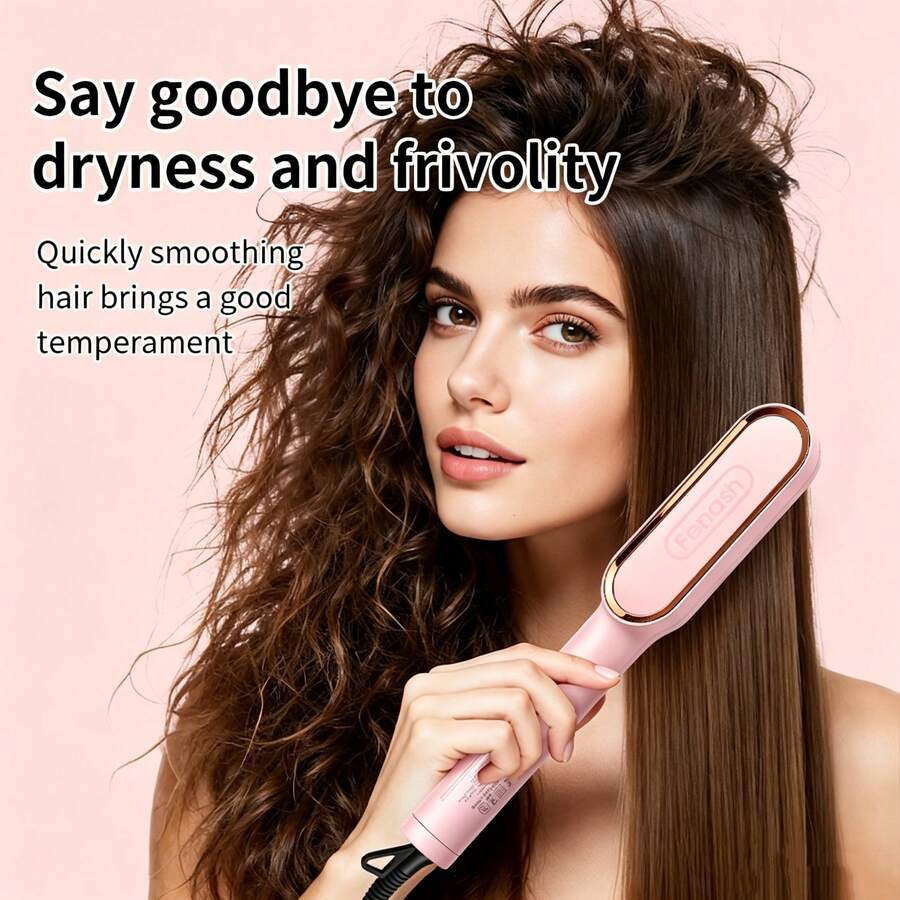 Ionic Straightening Brush Upgraded Version, With Dense Bristles, Dual Voltage, Women's Ceramic Hot Comb, Suitable For Coarse Curly Hair Straightening