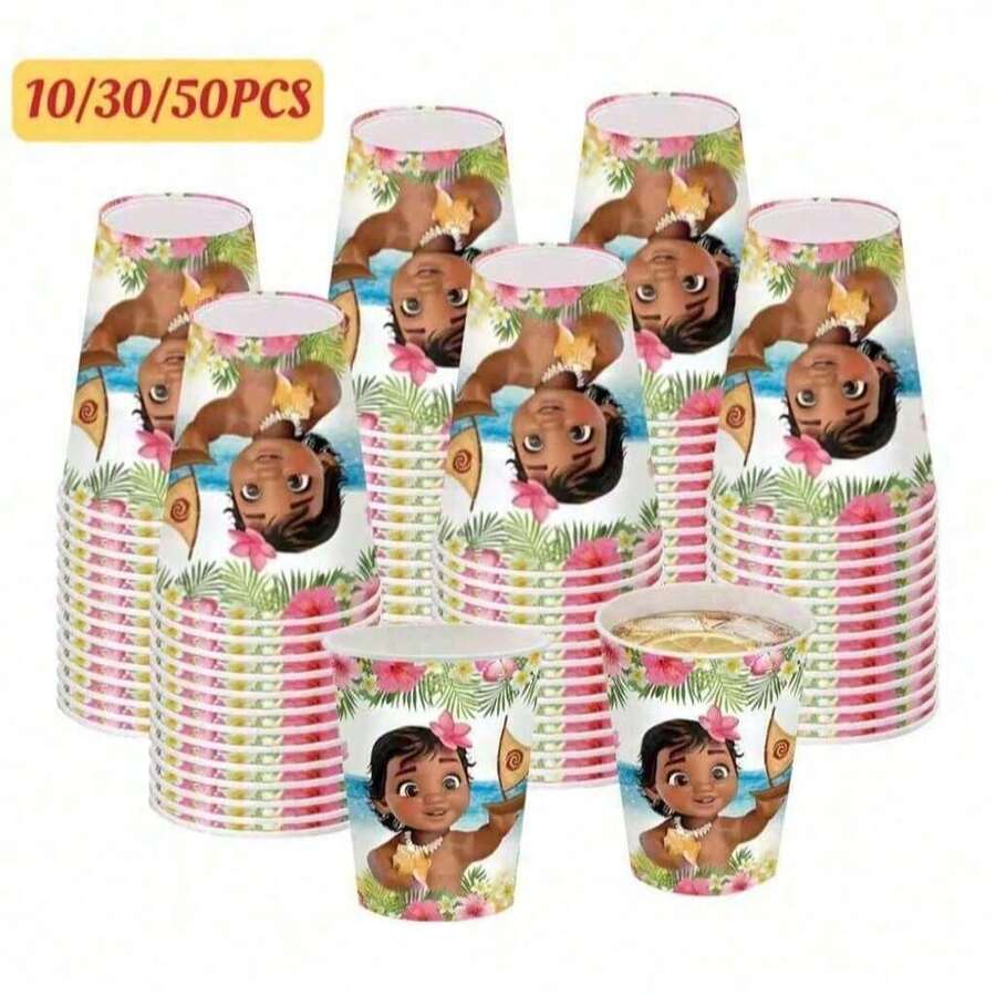 10/30/50PCS Ocean Romance Mona Theme Party Cups, Disposable Paper Cups, Suitable For Birthday Parties, Wedding Parties And Kitchens. - Multicolor - View 1