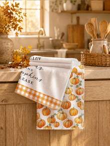 2pcs Minimalist Autumn Pumpkin Pattern Kitchen Towels, Soft Polyester Dish Cloths, Suitable For Kitchen Decor, Kitchen Cleaning, Holiday Party Decoration, Kitchen & Bathroom Supplies, Home Essentials, Home Decor, Housewarming Gift - Multicolor - View 6