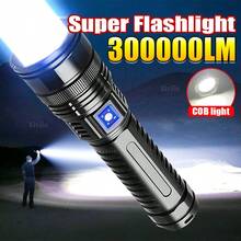 300000LM Super Flashlight 5 Modes Long Range Spotlight With COB Light Rechargeable LED Torch - Black - View 2