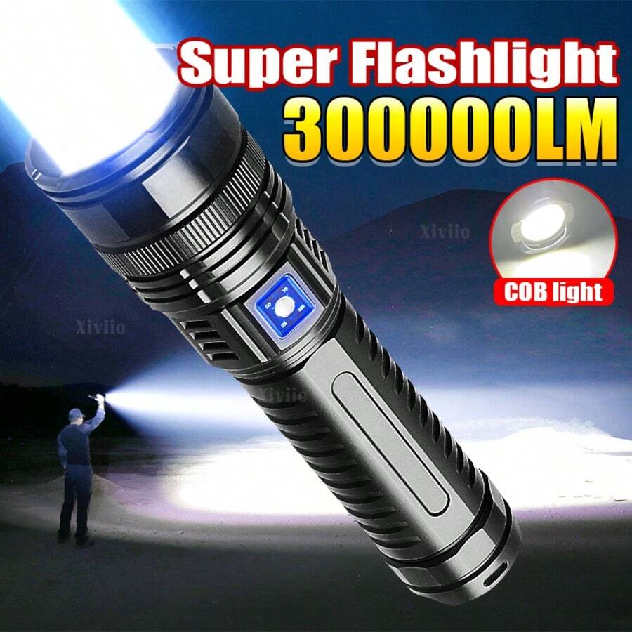 300000LM Super Flashlight 5 Modes Long Range Spotlight With COB Light Rechargeable LED Torch