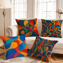 4pcs/1pc Vintage Geometric Abstract Pattern Pillow Covers, Single-Sided Printed Pillow Covers, Suitable For Living Room Bedroom Home Decor, All-Season Pillow Covers - Multicolor - View 9
