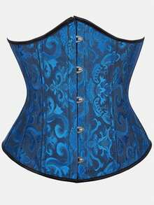 Court Style Jacquard Waist Cincher With Front Buckle And Back Lace-Up, Fishbone Corset For Daily Wear, Party And Halloween Outfit - Multicolor - View 48