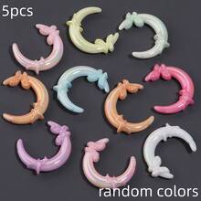 5pcs/Pack Iridescent Transparent Acrylic Plated Star Butterfly Moon Beads 33X42mm, Aurora Macaron Color, DIY Phone Chain Bracelet Keychain Pendant, Girly Handmade Jewelry Making Accessories - Moon - View 8