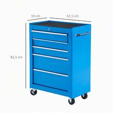 HOMCOM Workshop Trolley 5 Drawers Tool Cart Empty Lockable Blue | 4 Castors, 2 Locking Brakes, 2 Keys, Ball-Bearing Drawer Slides - 藍色 - 查看 3