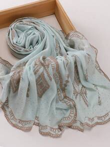 1pc Autumn/Winter New Embroidered Lace Rhinestone Luxury Elegant Women's Scarf Shawl Breathable Soft Embroidered Muslim Hijab Shawl - Multicolor - View 5