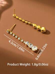 1 Pair Fashionable Long Water Drop Rhinestone Earrings, Suitable For Daily Wear By Women - Gold - View 5
