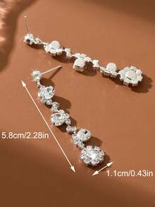 1 Pair Fashion Long Teardrop Rhinestone Dangle Earrings, Suitable For Women's Daily Wear - Silver - View 5