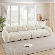 Sofa Beige Made Of Chenille For Living Room And Lounge - 米色四座 - 查看 3
