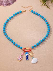 OABE Bohemian Style Summer Beach Vacation Dopamine Beaded Necklace With Fish/Shell/Enamel Multi-Element Pendant, Suitable For Women - Multicolor - View 5
