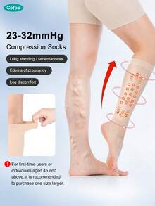 Cofoe 23-32mmHg Knee-High Compression Socks, Suitable For Men, Women, And Pregnant Women - Aprikot - View 1