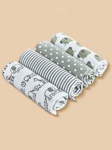 4pcs/2pcs Set Newborn Baby Swaddle Blankets, Warm & Cozy Baby Floral Print Receiving Blankets, Cartoon Pattern Baby Muslin Wrap (Assorted Colors) - Multicolor - View 10