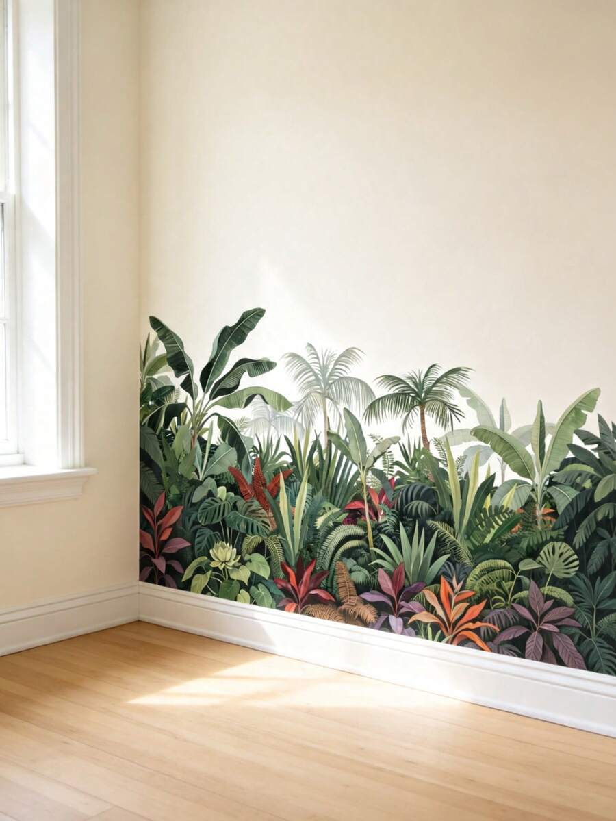 Fresh Tropical Green Plant Leaf Bedroom Living Room Entryway Home Background Wall Decor Self-Adhesive Wall Sticker - Multicolor - View 1