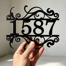 3 Sizes Available! Customized Outdoor Metal Door Number, Scroll-Style Fashion Address Plate, Customized Vintage Door Number - Black - View 2
