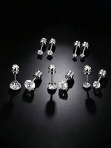 1 Pair Elegant 316L Stainless Steel Cubic Zirconia Stud Earrings, Suitable For Boys And Girls To Wear At Parties, Can Be Used As A Gift - 1 Pair Ear Stud - View 6