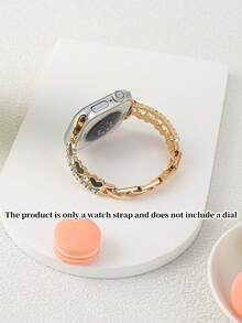 Women's Heart Rhinestone Decor Metal Watch Band, Gold Delicate Chain Replacement Strap, Compatible With Apple Watch Series 11/10/9/8/7/6/5/4/3/2/1, Sizes 38mm/40mm/41mm/42mm/44mm/45mm/46mm/49mm, Compatible With Ultra 1/2/3/SE, Suitable For Daily Commute, Date, Party, Create Atmospheric Watch Outfit, Perfect For Gift Or Personal Use - Gold - View 8