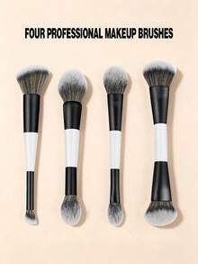 4pcs Multi-Function Makeup Brush Set, Foundation Brush, Contour Brush, Powder Brush, Highlighter Brush, Concealer Brush, Blush Brush, Soft Fiber Professional Makeup Tools, Travel Essential, Gift For Women And Girls - White - View 5