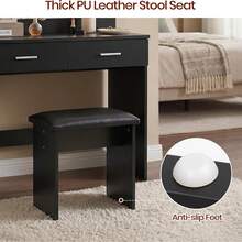 White Dressing Table Set With LED Lights Mirror, Vanity Makeup Table 2 Large Drawers And Stool - Negro - Ver 4