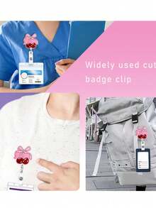 Pink Cherry Bow Pattern Business Card Holder With Expandable Badge Holder, Id Name Tag, Worker Badge, Mountaineering Buckle Holder Couple, Birthday Gift, Nurse Day, Back To School, Easter - Multicolor - View 2