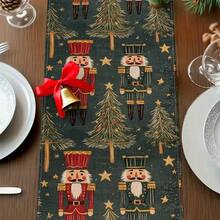 1 Set Of Linen Table Runner, Featuring Berry, Christmas Tree, And Nutcracker Patterns. Durable Indoor And Outdoor Holiday Table Flags, Suitable For Kitchen, Restaurant, And Christmas Party Decoration, Holiday Themes, And Home Decor. - Multicolor - View 6
