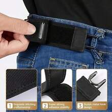 4pcs No-Buckle Belt Hooks, Elastic No-Buckle Belt, Suitable For Tactical Gear Daily Carry, Adjustable Invisible No-Buckle Belt System, Belt Loop Accessory - Stainless Steel Buckle - View 8