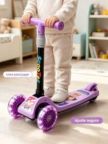 Patinete de 3 ruedas para niñas, altura regulable, plegable, ruedas luminosas, diseño de dibujos animados, juguete para niños principiantes - Multicolor - Ver 4